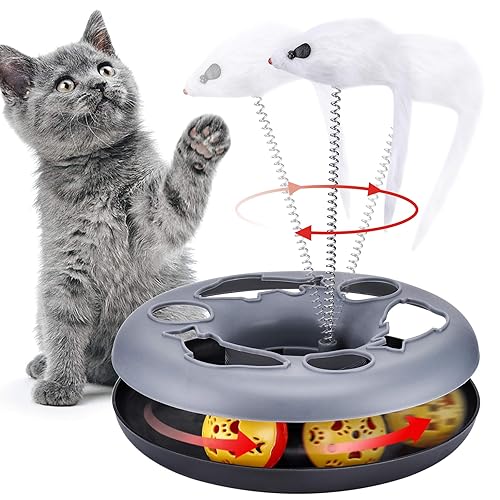 Cat Toys, Cat Toys for Indoor Cats,Interactive Kitten Toys Roller Tracks with Catnip Spring Pet Toy with Exercise Balls Teaser Mouse (Soft Grey) - Fabulous Grey