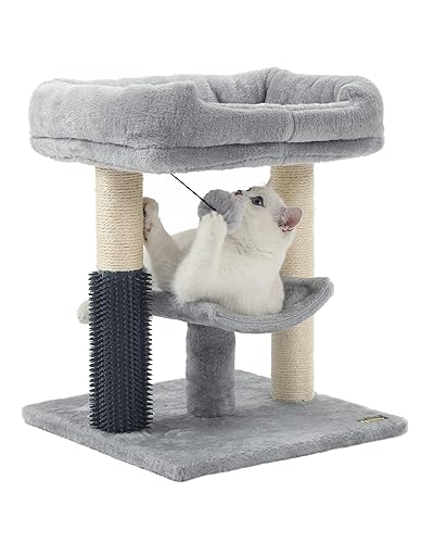 Hoopet cat Tree Tower,cat Scratching Post for Indoor Cats,Featuring with Super Cozy Perch,Cat Self Groomer and Interactive Dangling Ball Great for Kittens and Cats - Light Gray