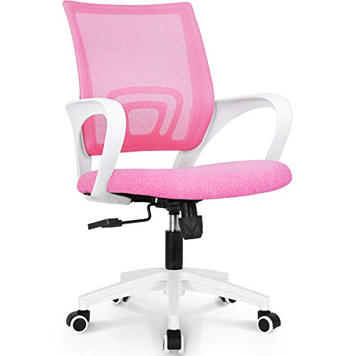 NEO CHAIR Office Computer Desk Chair Gaming-Ergonomic Mid Back Cushion Lumbar Support with Wheels Comfortable Blue Mesh Racing Seat Adjustable Swivel Rolling Home Executive (Pink) - Pink-fabric