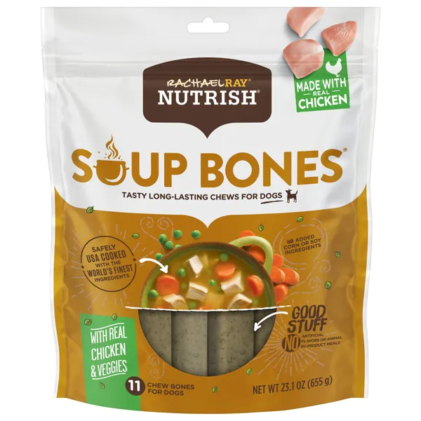 Rachael Ray Nutrish Soup Bones Longer Lasting Dog Treat Chews - Regular Chicken & Veggies 11 Count (Pack of 1)