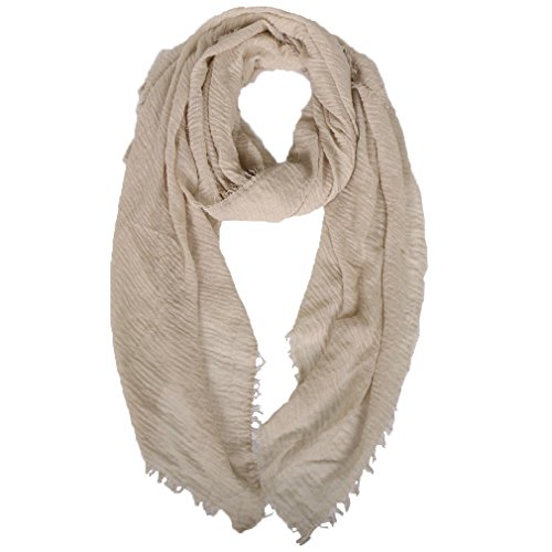 LMVERNA Women Wrinkle Scarf Crinkle Muslim Hijab Scarves Solid Color Long Wrap Scarf - Beige