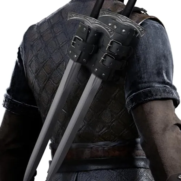 HiiFeuer Medieval Faux Leather Double Back Sword Frog, Mercenary Adjustable Sword Holster, Middle Ages Back Sword Holster