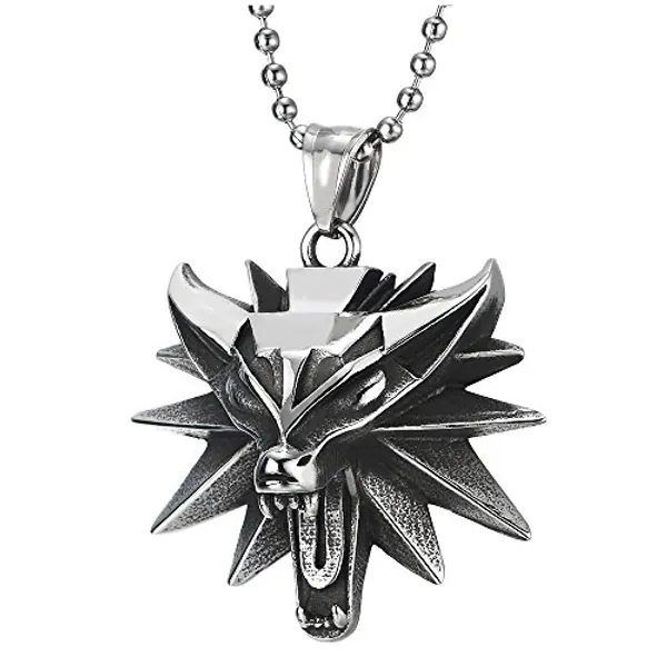 COOLSTEELANDBEYOND Mens Women Vintage Steel Roaring Fox Head Pendant Necklace, 30 inches Ball Chain, Punk Rock