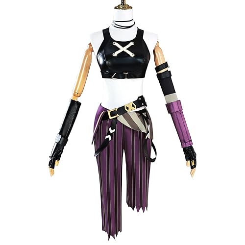 Helltaker Jinx Cosplay Costume Tops Pants Belt with Gloves Headwear Full Set for Halloween Party - Small - Purple