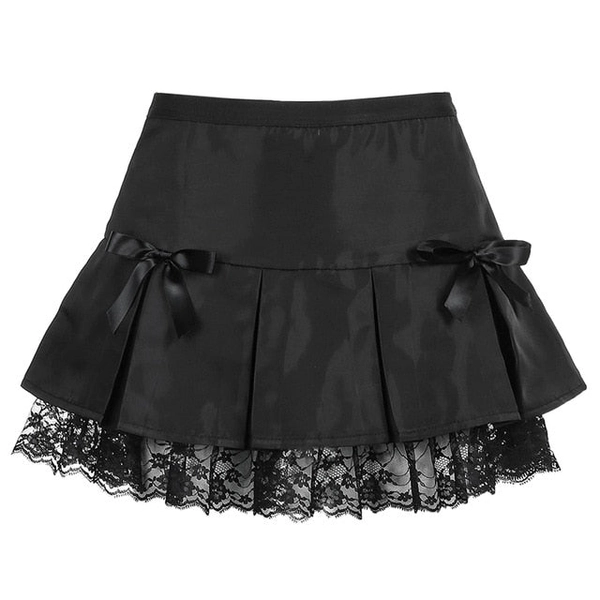 'Castaway' Black Grunge Pleated Lace Skirt - as picture / S