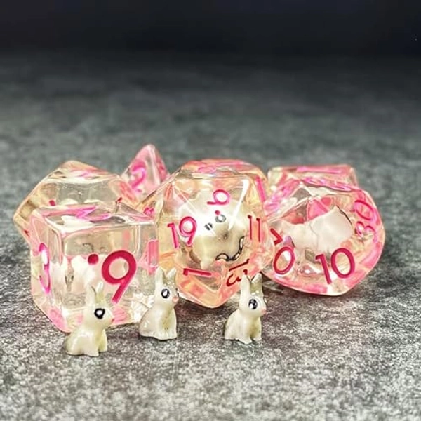 Sage's Portal Animal Familiars Resin DND Dice Set Polyhedral Dice Set for Dungeons and Dragons RPG Pathfinder Tabletop TTRPG (Bunny Familiar) - Bunny Familiar