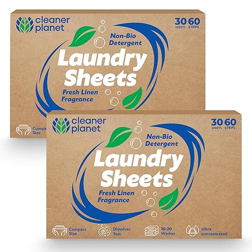SOL 60pk Laundry Detergent Sheets, 60 Loads Fresh Linen Scent, Eco Washing Strips for Travel and Everyday Use, Non-Toxic Formula, Lightweight, Leaves Clothes Clean with a Fresh Linen Fragrance