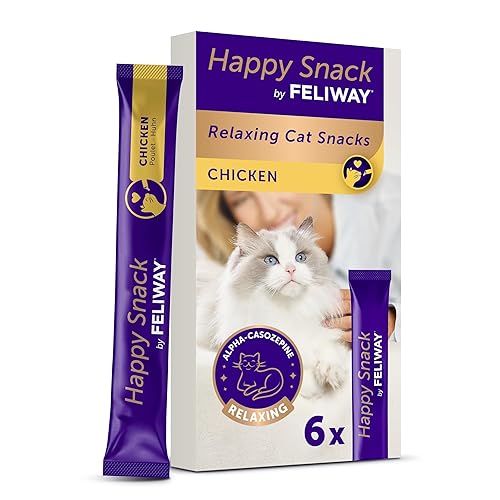 Happy Snack by FELIWAY Delicious Relaxing Chicken Flavour Treat for Cats, Contains Calming Milk Protein, Alpha-casozepine, 6 Sticks - Happy Snack Single Pack
