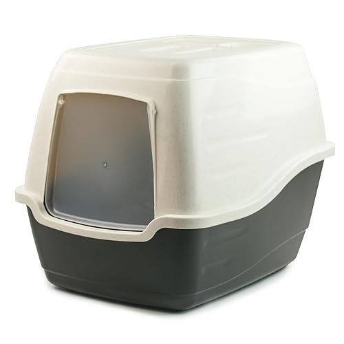 KCT Enclosed Hooded Large Cat Litter Box/Tray/Pet Loo - Black - Black - Litter Box With Scoop