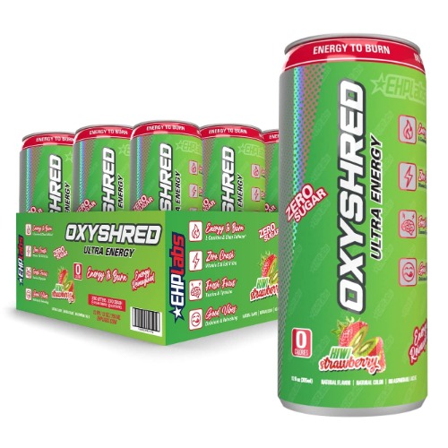 EHPlabs OxyShred Ultra Healthy Energy Drink - Sugar Free Energy Drinks with Amino Acids, Green Tea Extract, Vitamin C & L Carnitine - Carb Free, Calorie Free, Natural Caffeine, Kiwi Strawberry (12-Pack)