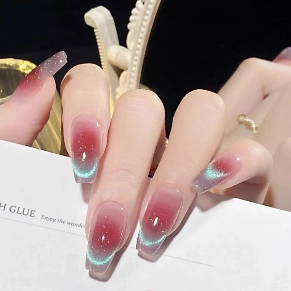 Aura Burgundy press on nails long/Glitter French cay eye nails/Fuchsia nails/Pink Nail/soft girl nails/Elegant Nails/birthday nails