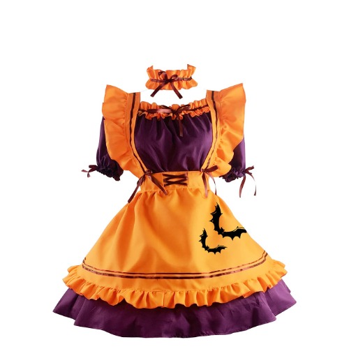 ChangNanJun Halloween Pumpkin Costume Women Lolita Maid Dress Outfit Cosplay with Apron