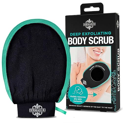 Dermasuri Deep Exfoliating Glove - Polishing Mitt Body Scrubber - Korean Skin Cleaner Exfoliator & Dead Skin Buffing Treatment - Keratosis Pilaris Scrub Remover- Shower Skincare (1 Pack) - 1 Count (Pack of 1)