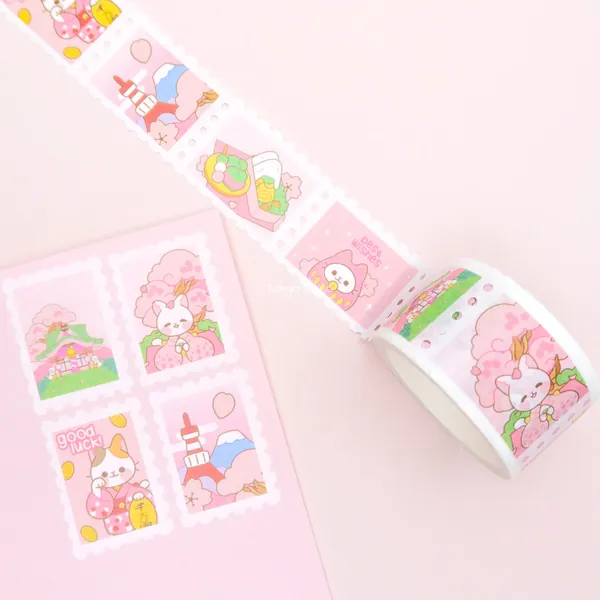 Sakura Matsuri Stamp Washi Tape - Cute Japanese Stationery Decorative Tape Mail Supplies