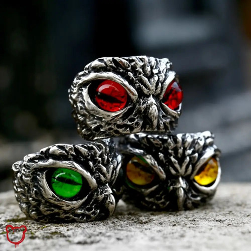 Stainless Owl Ring Alternative - 13 / BR8-908-yellow