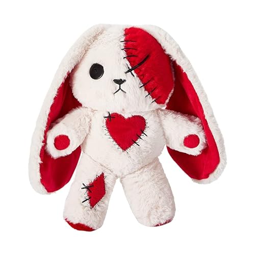 Kephay Creepy Goth Bunny Plush Crazy Bunny Stuffed Animal Toy Gothic Bunny Dreadful Rabbit Plushie Doll Halloween Easter Christmas Valentines Birthday Gift (Red White Bunny, 11.8 inch) - 11.8 inch - Red White Bunny