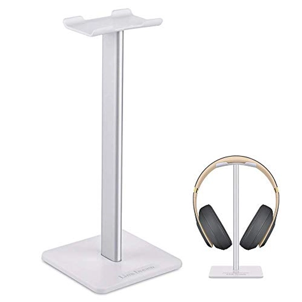 Link Dream Headphone Stand Headset Holder Gaming Headset Holder with Aluminum Supporting Bar Flexible Headrest Anti-Slip Earphone Stand for All Headphones, White