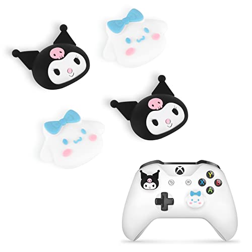 DLseego Dog & Evil Rabbit 4PCS Thumb Grips Caps for Xbox One PS5 PlayStation4 DualSense Switch Pro Wireless Controller Steam Deck, Soft Silicone Anti-Slip Button Cap Japanese Cartoon 3D Joystick Cover - D Blue and Black