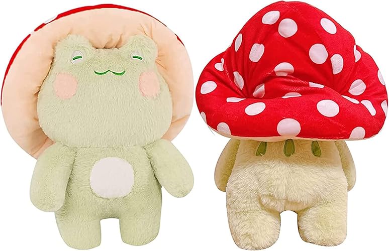 Frog Plushies Toys, 17" Cute Frog Pillow with Mushroom Hat Stuffed Animals, Kawaii Plushies Gift for Kids Girls Adults Valentines Birthdays Gift（Light Green Red hat, 17inch - Light Green Body Red Hat - 17inch