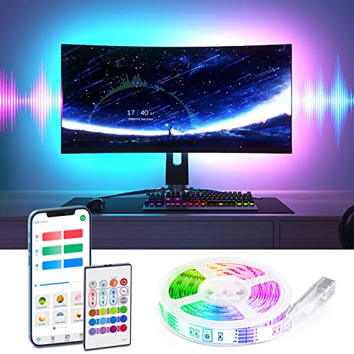 Bason TV LED Backlight with Bluetooth APP and Remote Control, 9.8ft LED Lights for TV 32-60inch, USB Powered Color Changing Light with Music Sync, Color DIY and Timing for Game Room, Bedroom Decor. - Bluetooth(Millions DIY colors) - 32-60inch(9.8ft)