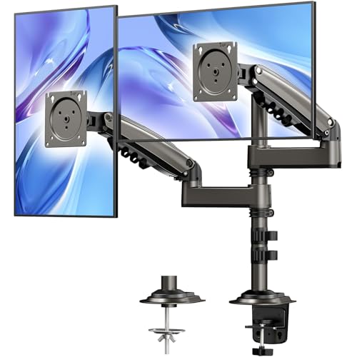 HUANUO 13-32 Inch Dual Monitor Stand, Gas Spring Dual Monitor Mount, Monitor Stand 2 Monitors, Ergonomic Adjustable Tilt/Swivel/Rotate, Weight Max 19.8 lbs, VESA 75/100mm