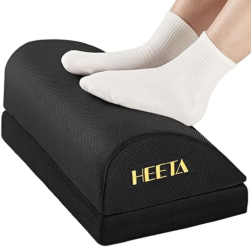 HEETA Foot Rest Under Desk, Ergonomic Footrest Adjustable 2 Optional Height Desk Foot Rest Memory Foam Non-Slip Foot Stool for Home, Office & Gaming - Black