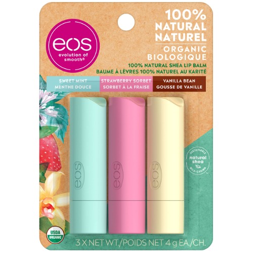 EOS 100% Natural & Organic Lip Balm Stick - Variety Pack | 12g | 3-pack - 