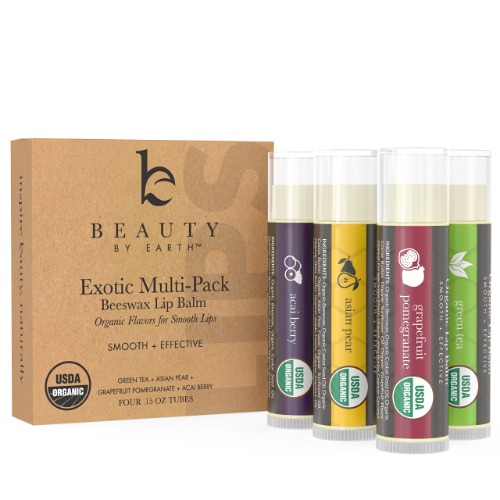 Organic Lip Balm Flavor Pack - 4 Tubes of Natural Lip Balm, Lip Moisturizer, Lip Treatment for Dry Lips, Lip Care Gifts for Women or Men, Lip Repair, Organic Chapstick for Soft Lips, Stocking Stuffers - 
