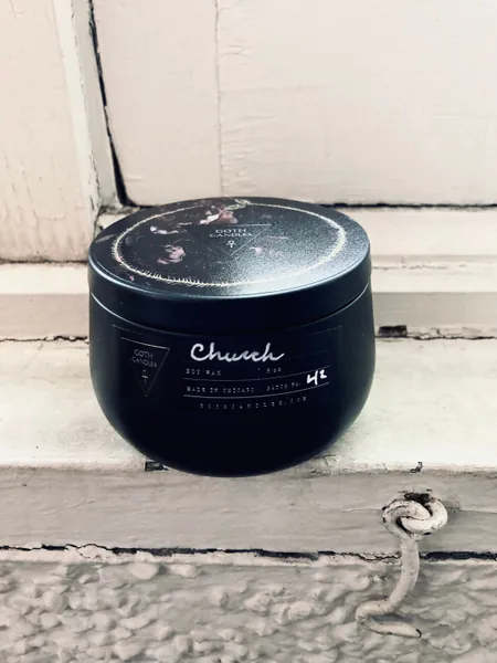 CHURCH | Frankincense and Myrrh Scent | Goth Candles | Black Premium Soy Wax | 8 oz Tin Vessel