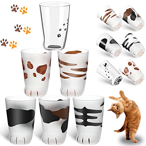 6 Pieces Cat Paw Cups Cat Paw Glass Kawaii Cat Claw Mug Frosted Print Coffee Mug Cat Foot Mug Household Cups Personality Breakfast Milk Cup for Men Women Couples Kids Adults Friends, 10.6 oz