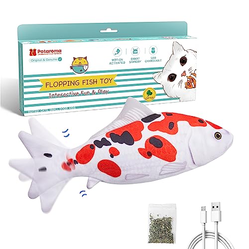 Potaroma Floppy Fish Cat Toy, Interactive Moving Flopping Fish Toy, Catnip & Silvervine Enrichment, Kitten Kicker Exercise Toys for Indoor or Outdoor, Koi for All Breeds - Koi