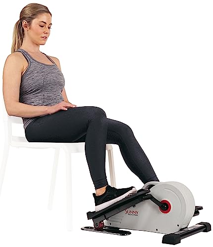 Sunny Health & Fitness Sitting Under Desk Elliptical Peddler, Portable Foot & Leg Pedal Exerciser for Home or Work w Optional Magnetic, Electric Motorized, Connected or in Pink - Gray-Magnetic - One Size