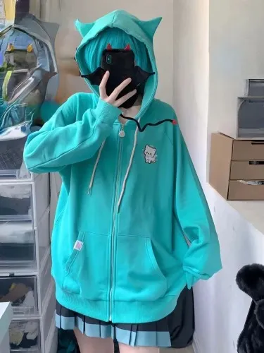 Blue Miku cat hoodie 