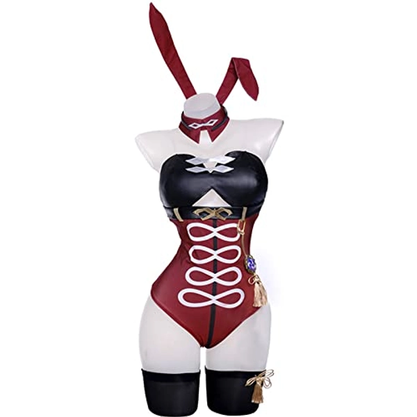 UPUPCOS Beidou Bunny Cosplay Costume Bodysuit With Bunny Ears Full Set Women Girls Halloween Party - Red - X-Large