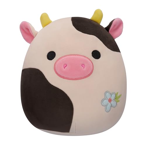 Squishmallows Original 8-Inch Connor Cow with Blue Flower Embroidery - Official Jazwares Plush