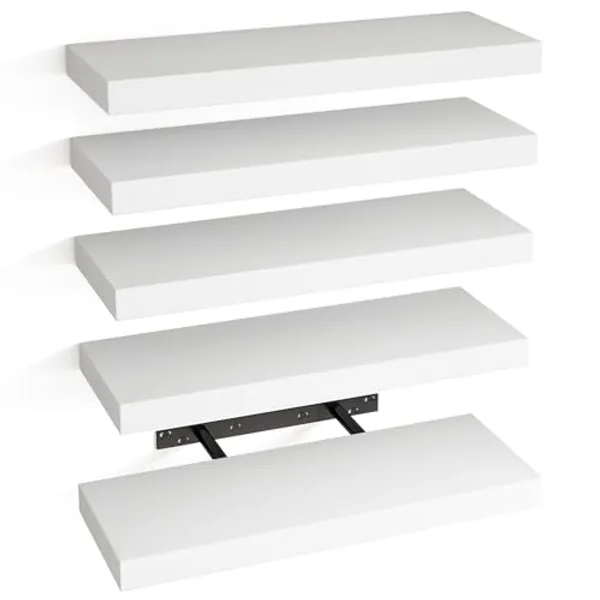 Fixwal Floating Shelves, Bathroom Decor Wall Shelves, 15.8in Bathroom Shelves Set of 5, with Invisible Brackets for Living Room,Bedroom and Kitchen(White) - White