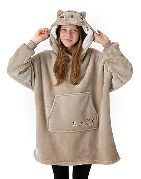 Pusheen Oversized Wearable Blanket Hoodie Girls Tabby Cat Snacks Fluffy Sherpa Fleece Pullover Vuddie - Cat