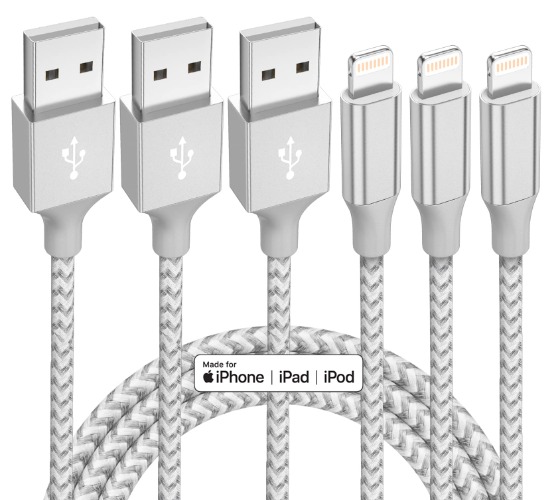 iPhone Charger 3 Pack 10 ft Apple MFi Certified Lightning Cable Nylon Braided Cable iPhone Charger Fast Charging Cord Compatible with iPhone 13 12 11 Pro Max XR XS X 8 7 6 Plus SE iPad and More - 