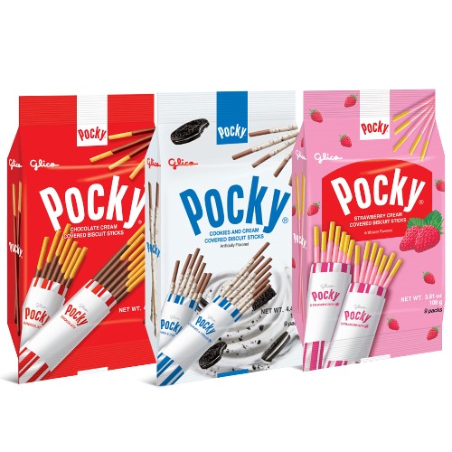 Pocky Sticks Japanese Snacks Pocky Variety Pack of 3 Asian Snacks - Poky Stix Strawberry, Chocolate, Cookies, and Cream Asian Candy by Grateful Grocer - 