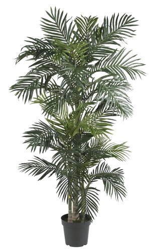 Nearly Natural 6.5FT Artificial Golden Cane Palm Tree, Fake Palm Tree with Three Realistic Trunks and 333 Lifelike Palm Leaves, Faux Palm Plant for Indoor Home Décor with Black Nursery Planter - Palm Silk Tree