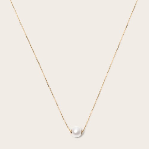 14k Solid Gold Cultured Pearl Solitaire Necklace - Yellow Gold