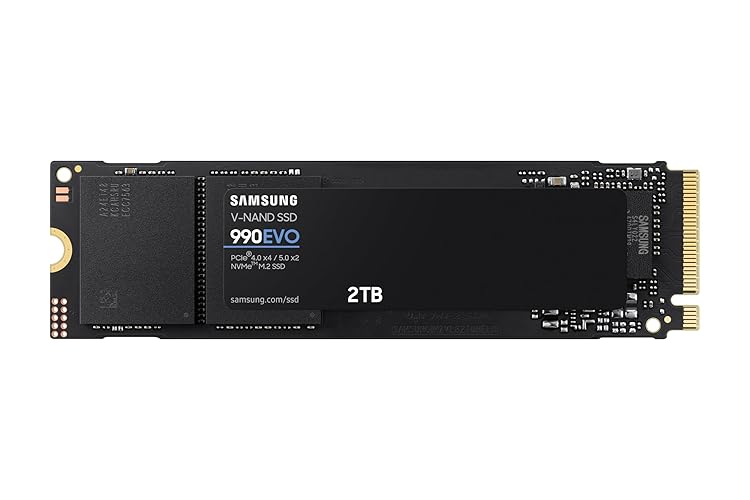 SAMSUNG 990 EVO SSD 2TB, PCIe Gen 4x4, Gen 5x2 M.2 2280 NVMe Internal Solid State Drive, Speeds Up to 5,000MB/s, Upgrade Storage for PC Computer, Laptop, MZ-V9E2T0B/AM, Black - 2 TB - 990 EVO