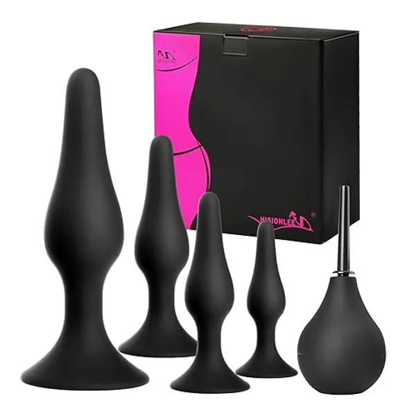 Hisionlee Sex Toys 5PCS Anal Plug Set Silicone Anal Butt Plug Adult Sex Toys for Women,Men and Beginners(Black) - Black