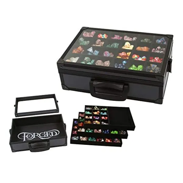 
                            Forged Dice Co. Dice Display Case and Rolling Tray with 3 Removable Divided Dice Trays - Storage Box Holds up to 720 Metal or Plastic Polyhedral Dice Sets - Great for Dice Collectors or RPG D&D Games
                        