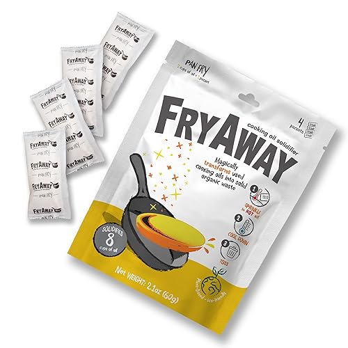 FryAway Pan Fry Cooking Oil Solidifier, As Seen on Shark Tank, Solidifies up to 8 Cups - Plant-Based Cooking Oil Solidifier Powder that Turns Used Oil into a Solid, Fry Oil Away for Mess-Free Cleanup and Disposal - Easy to Use, Made in the USA, Kosher - Pan Fry