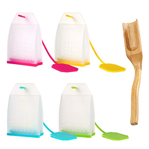 Silicone Tea Infuser, 4 Pack Loose Leaf Tea Filter Bags Strainer with Spoon - 4 Pack