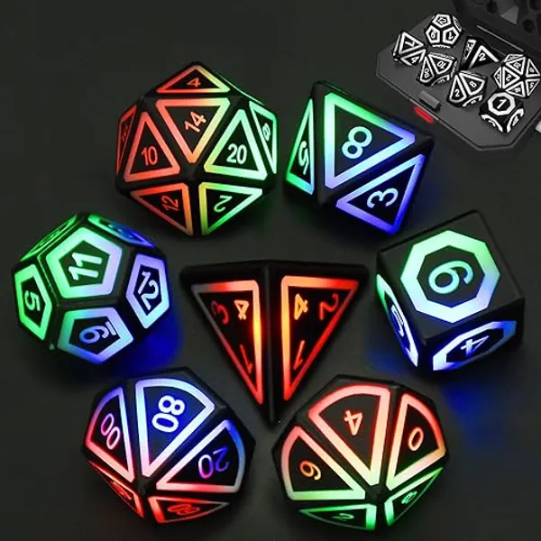 HTPOW Light up LED Dice Set of 7 USB Rechargeable Light Up DND Dice with Charging Box, Shake to Glowing Dice for Dungeons and Dragons Role Playing Dice Tabletop Games - b