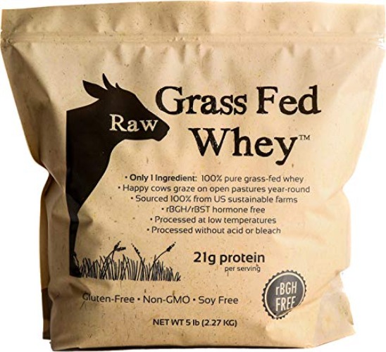 Raw Grass Fed Whey 5LB - Happy Healthy Cows, COLD PROCESSED Undenatured 100% Grass Fed Whey Protein Powder, GMO-Free + rBGH Free + Soy Free + Gluten Free, Unflavored, Unsweetened (5 LB BULK, 90 Serve) - Unflavored - 5 Pound (Pack of 1)