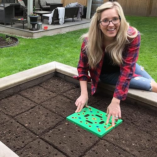 Seeding Square - Canadian Owned - Seed and Seedling Spacer Tool for Bigger Harvests, Organized Plants & Fewer Weeds – Colour-Coded Gardening Template with Magnetic Dibber, Ruler & Planting Guide - 1-Pack