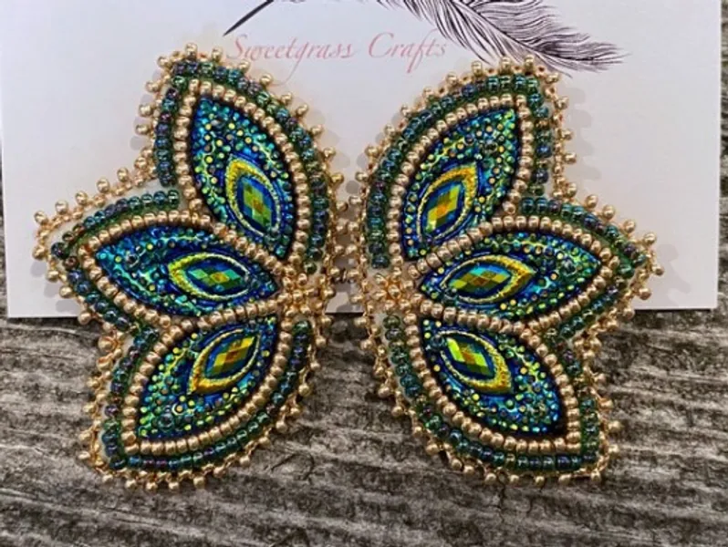 Blue Green & Gold Beaded Earrings Native American Beaded | Etsy